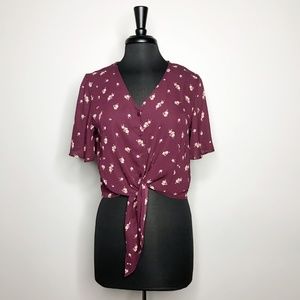 Boutique Floral Chiffon Button Down Crop Top